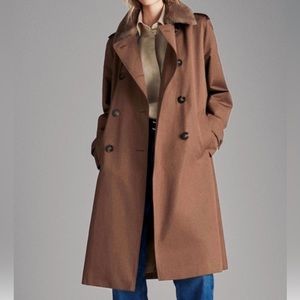 Massimo Dutti Trench Coat with Mouton Collar Size XS